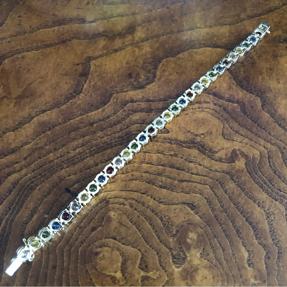 Ladies 18kt gold plated colorful 6mm faceted cubic zirconia tennis bracelet